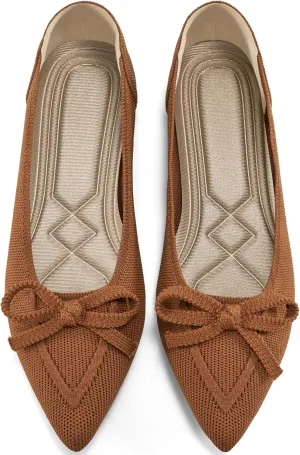 Ablanczoom Ballet Flats Shoes for Women: Dressy Pointed Toe Bow Knit Flats Comfortable Slip On Work Business Shoes for Driving Dating Wedding
