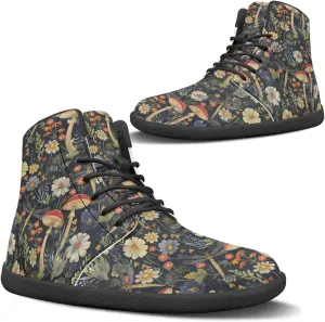 Aesthetic Plant Women's High Top Sneakers Unisex Wide Toe Barefoot Sneakers PU Leathe Waterproof Lace Up Shoes