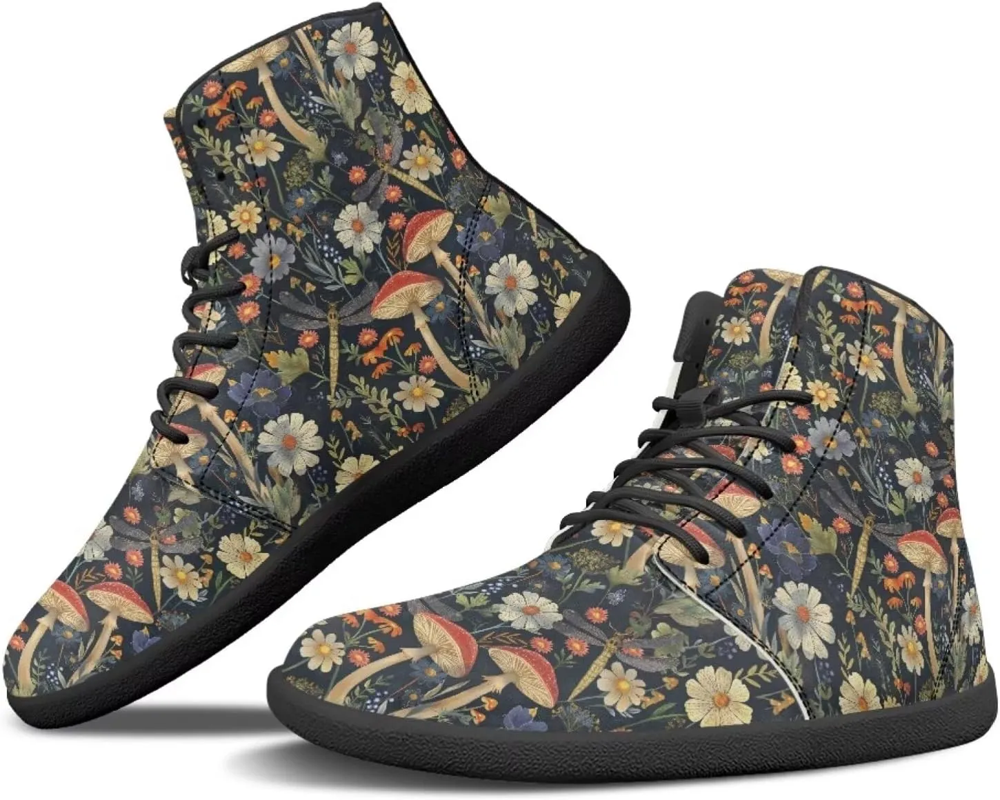 Aesthetic Plant Women's High Top Sneakers Unisex Wide Toe Barefoot Sneakers PU Leathe Waterproof Lace Up Shoes