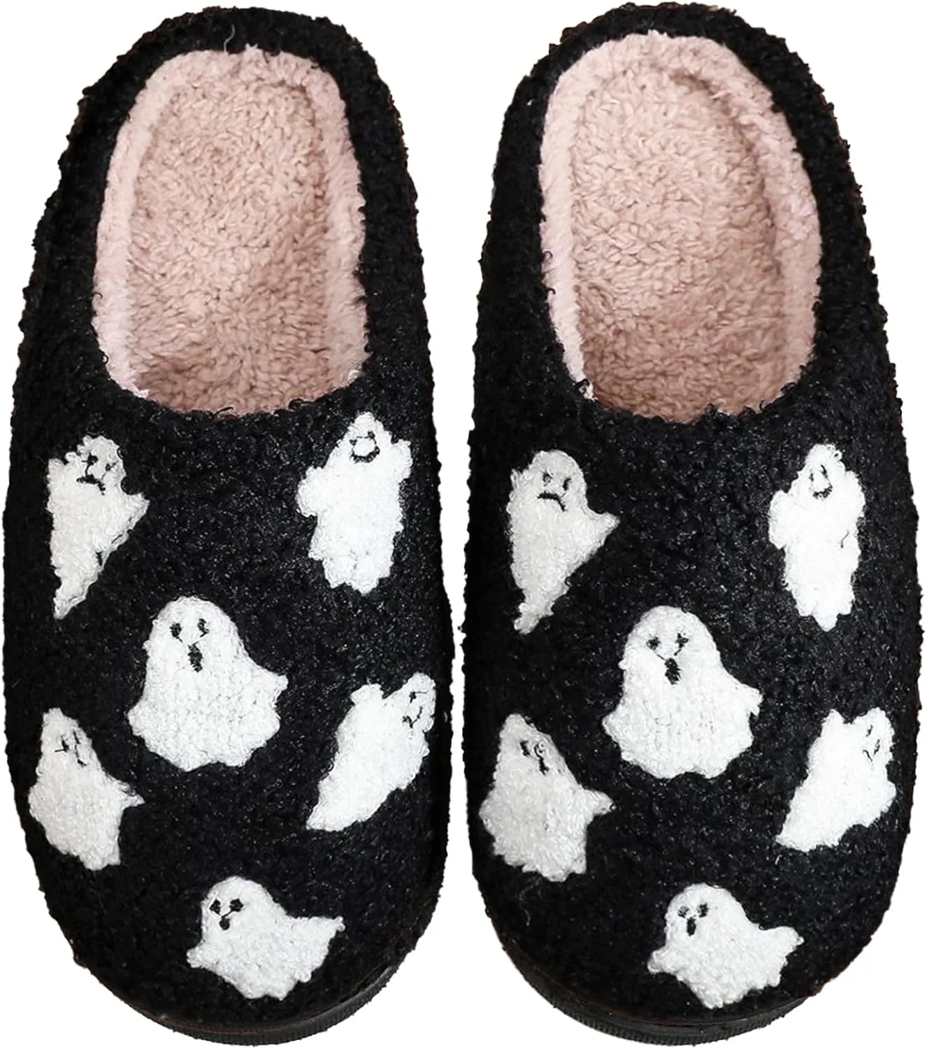 Afellicy Halloween Christmas Slippers Checkered Scuff for Women and Men Holiday Indoor Bedroom Fluffy Warm Fleece Slippers Winter Soft Cozy Home Non-Slip Soft Plush Slip-on Wool Lined House Shoes