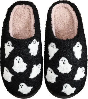 Afellicy Halloween Christmas Slippers Checkered Scuff for Women and Men Holiday Indoor Bedroom Fluffy Warm Fleece Slippers Winter Soft Cozy Home Non-Slip Soft Plush Slip-on Wool Lined House Shoes