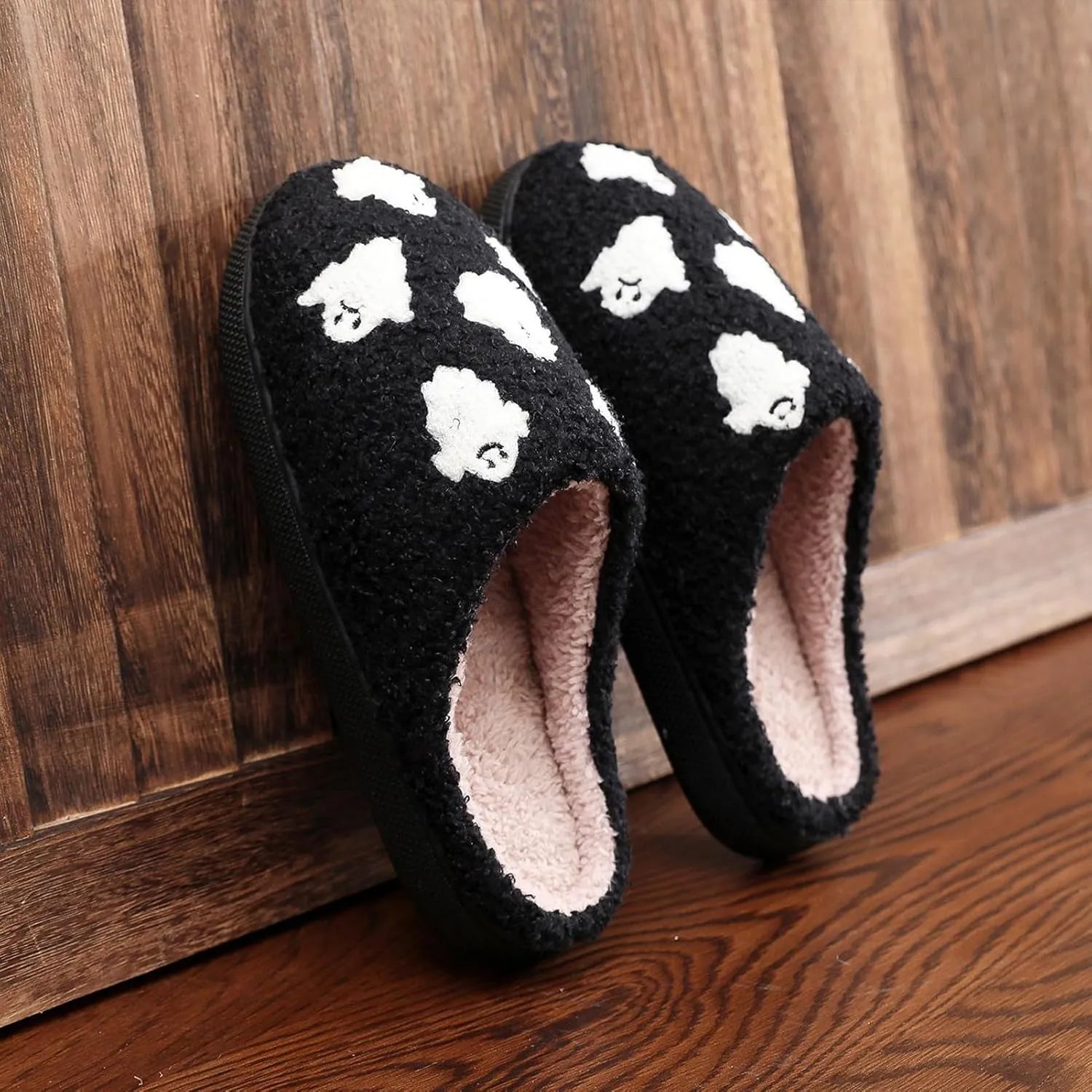 Afellicy Halloween Christmas Slippers Checkered Scuff for Women and Men Holiday Indoor Bedroom Fluffy Warm Fleece Slippers Winter Soft Cozy Home Non-Slip Soft Plush Slip-on Wool Lined House Shoes