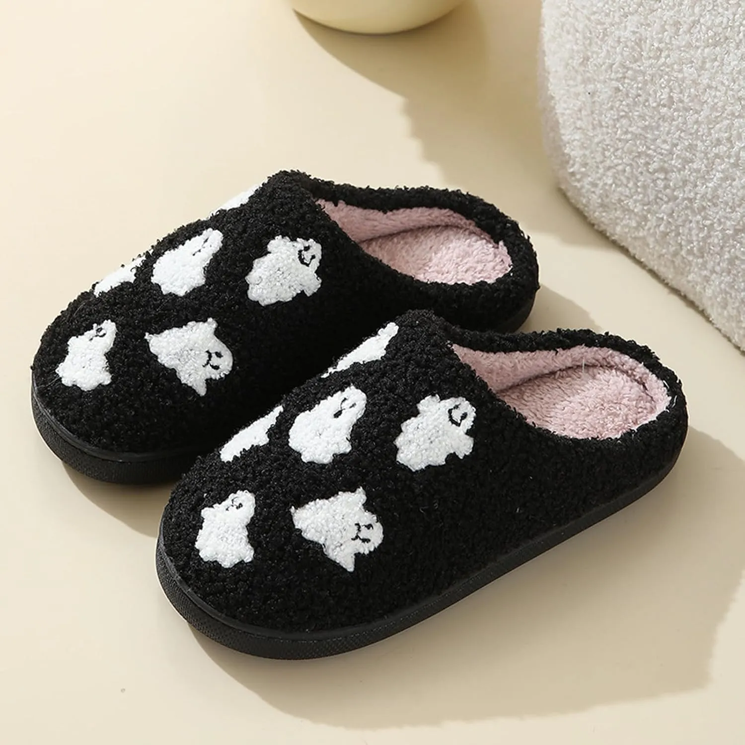 Afellicy Halloween Christmas Slippers Checkered Scuff for Women and Men Holiday Indoor Bedroom Fluffy Warm Fleece Slippers Winter Soft Cozy Home Non-Slip Soft Plush Slip-on Wool Lined House Shoes