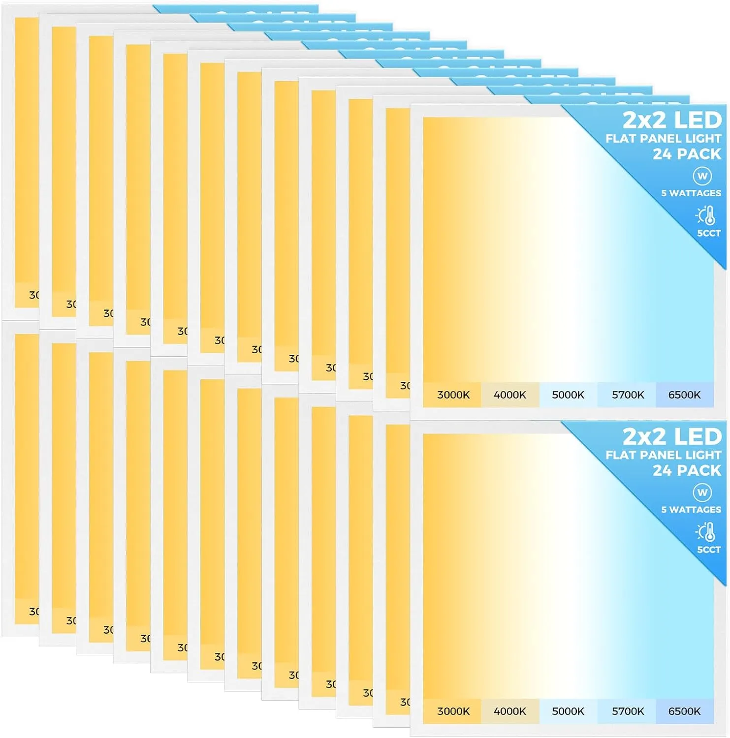 AIKVSXER 24 Pack 2x2 LED Flat Panel Light, Bright 6500LM Kitchen Laundry Flush Mount Ceiling Light Fixtures,Dimmable,Switchable 5CCT 3000K/4000K/5000K/5700K/6500K, 5 Wattages 30W/35W/40W/45W/50W