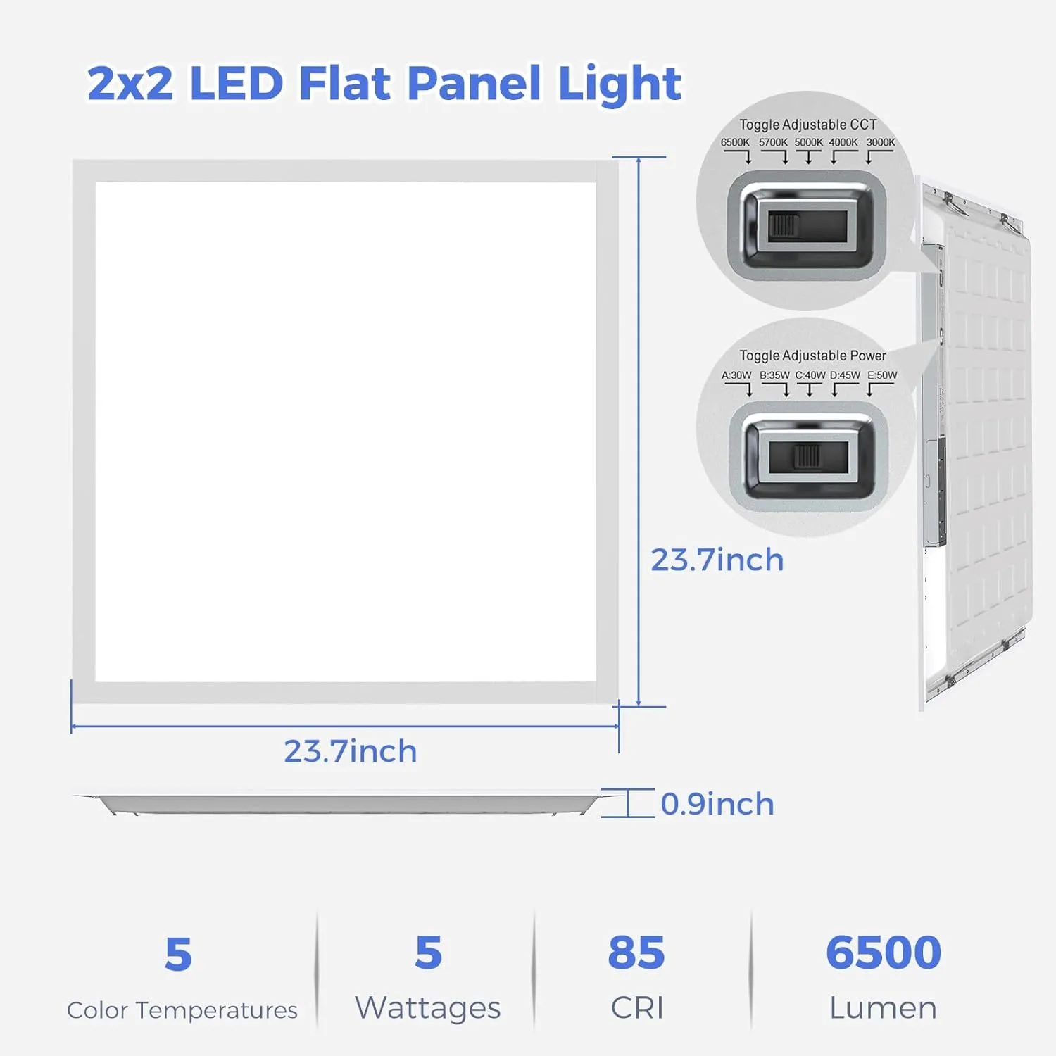 AIKVSXER 24 Pack 2x2 LED Flat Panel Light, Bright 6500LM Kitchen Laundry Flush Mount Ceiling Light Fixtures,Dimmable,Switchable 5CCT 3000K/4000K/5000K/5700K/6500K, 5 Wattages 30W/35W/40W/45W/50W