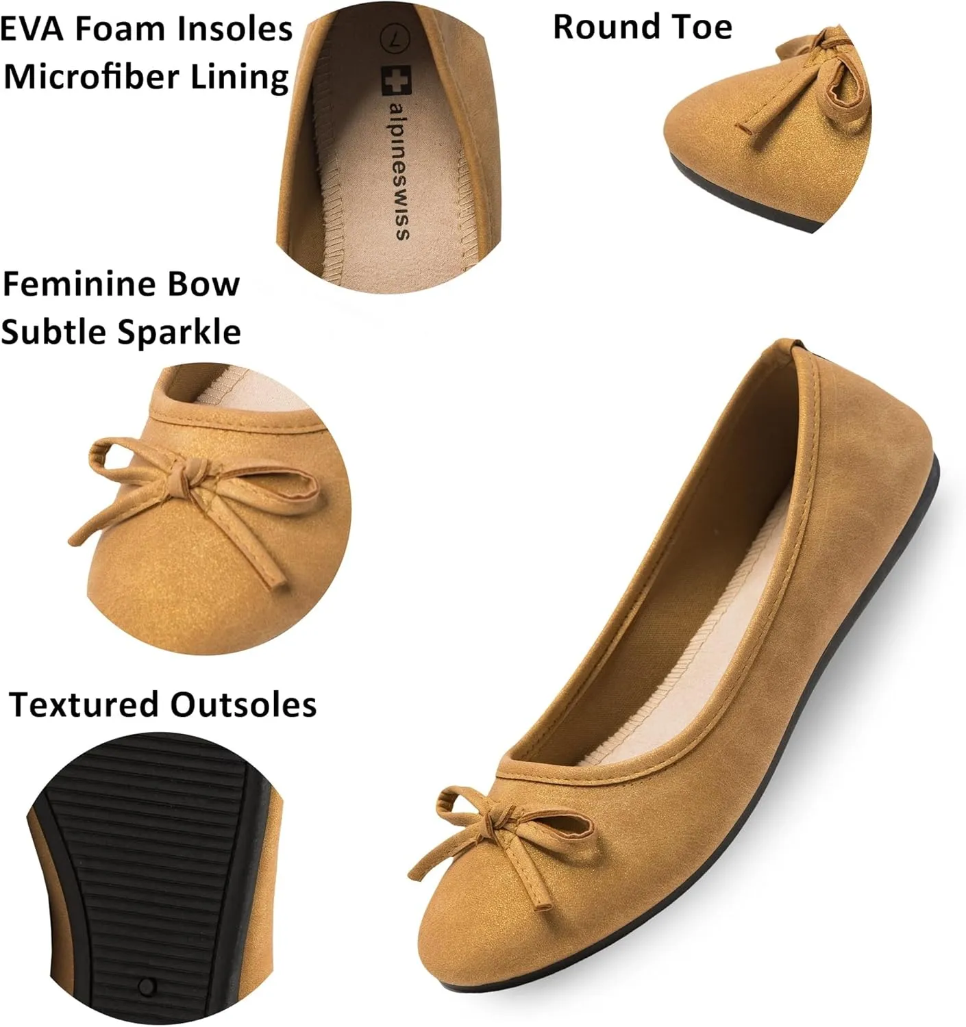 Alpine Swiss Polly Womens Bow Ballet Flats Round Toe Slip On Comfortable Shoes
