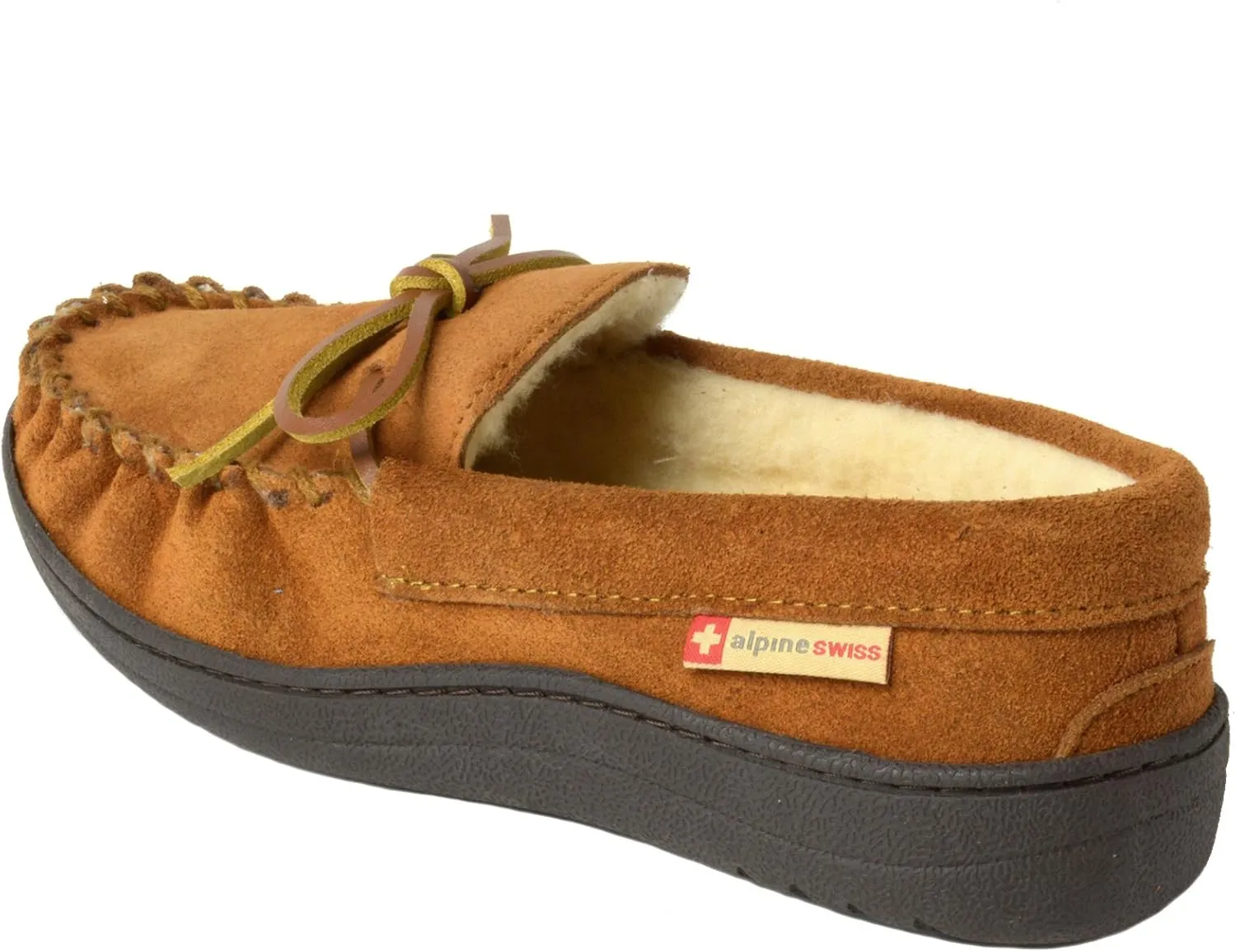 Alpine Swiss Sabine Womens Genuine Suede Shearling Slip On Moccasin Slippers