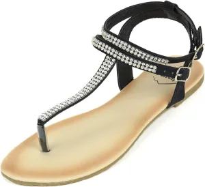 Alpine Swiss Womens Slingback T-Strap Rhinestone Ankle Strap Thong Sandals