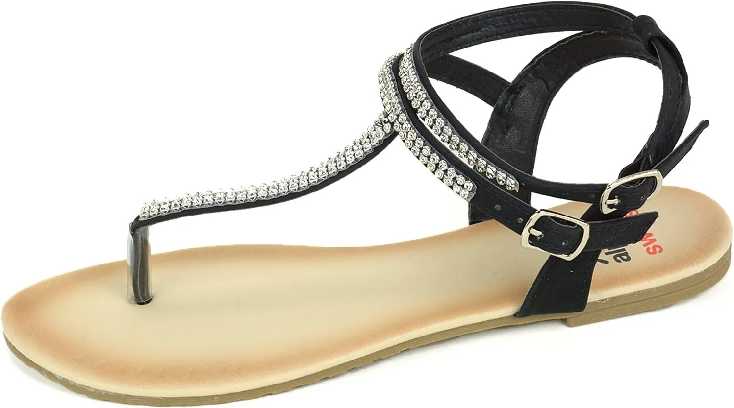 Alpine Swiss Womens Slingback T-Strap Rhinestone Ankle Strap Thong Sandals