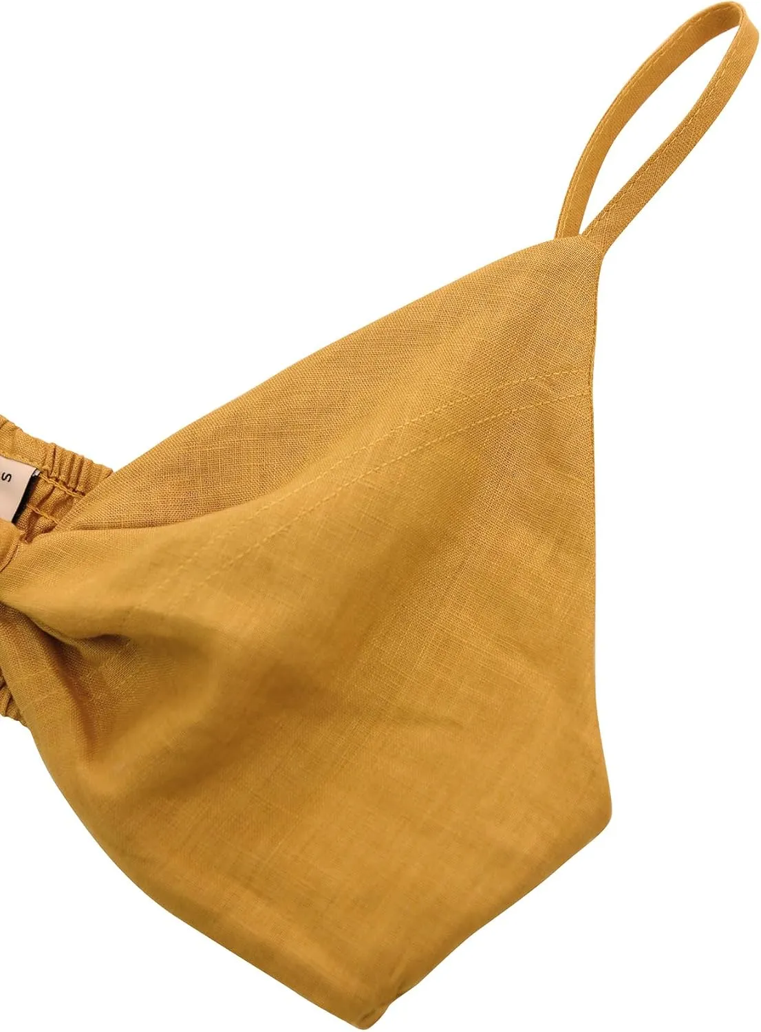 Amazhiyu Womens Pure Linen Front Knot V Neck Bikini Tops Casual Crop Cami