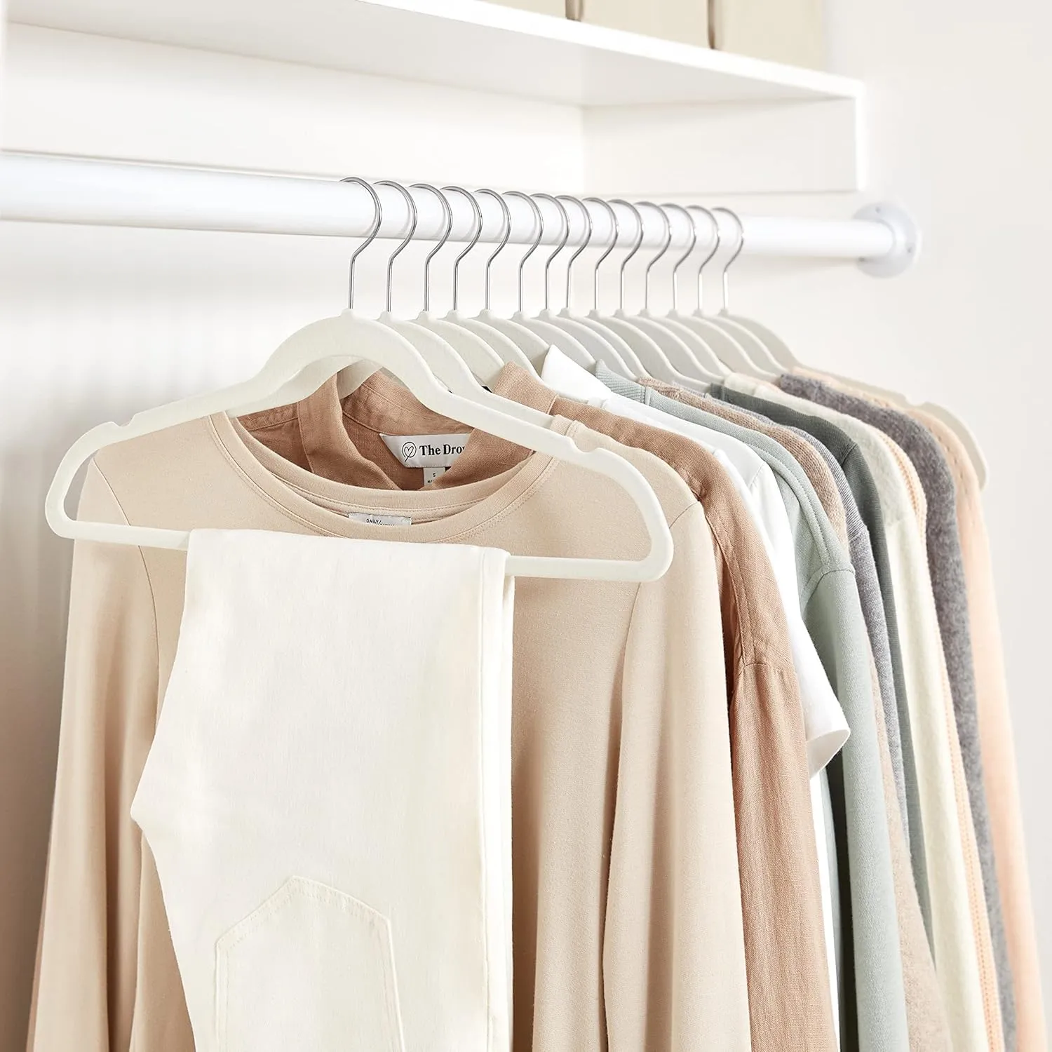Amazon Basics Slim, Velvet, Non-Slip Suit Clothes Hangers, Ivory/Beige- Pack of 30