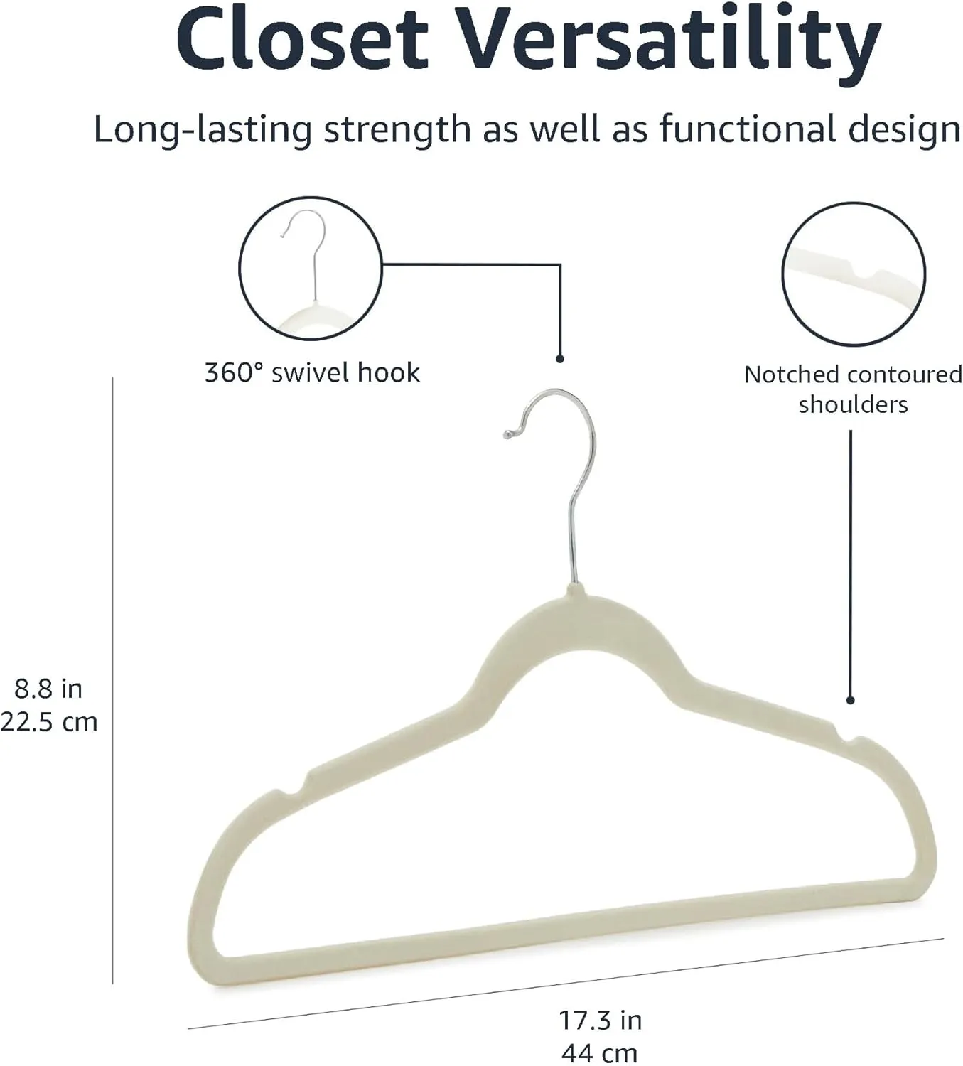 Amazon Basics Slim, Velvet, Non-Slip Suit Clothes Hangers, Ivory/Beige- Pack of 30