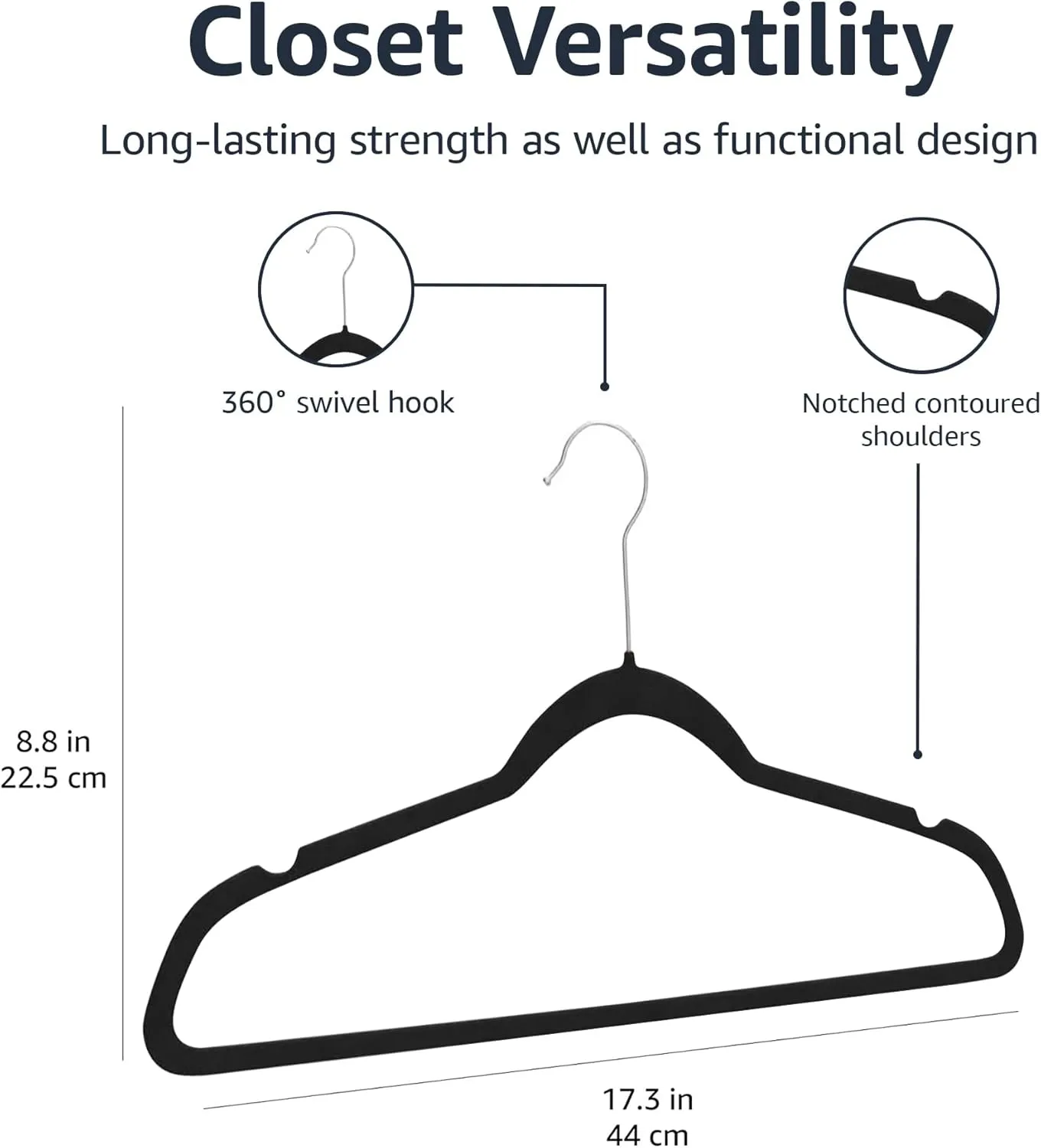Amazon Basics Slim, Velvet, Non-Slip Suit Clothes Hangers, Pack of 50, Black