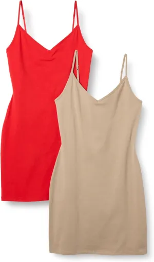 Amazon Essentials Women's Slim Fit Cotton Layering Slip Dress, Pack of 2