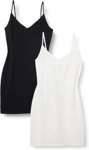 Amazon Essentials Women's Slim Fit Cotton Layering Slip Dress, Pack of 2