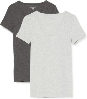 Amazon Essentials Women's Slim-Fit Short-Sleeve V-Neck T-Shirt, Pack of 2
