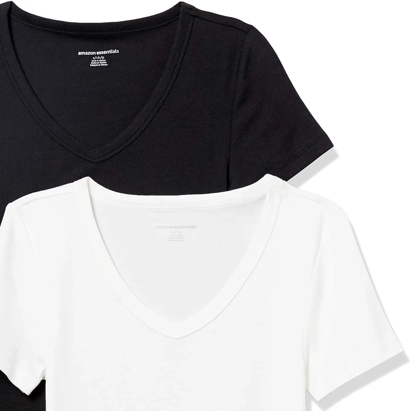 Amazon Essentials Women's Slim-Fit Short-Sleeve V-Neck T-Shirt, Pack of 2