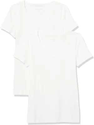 Amazon Essentials Women's Slim-Fit Short-Sleeve V-Neck T-Shirt, Pack of 2