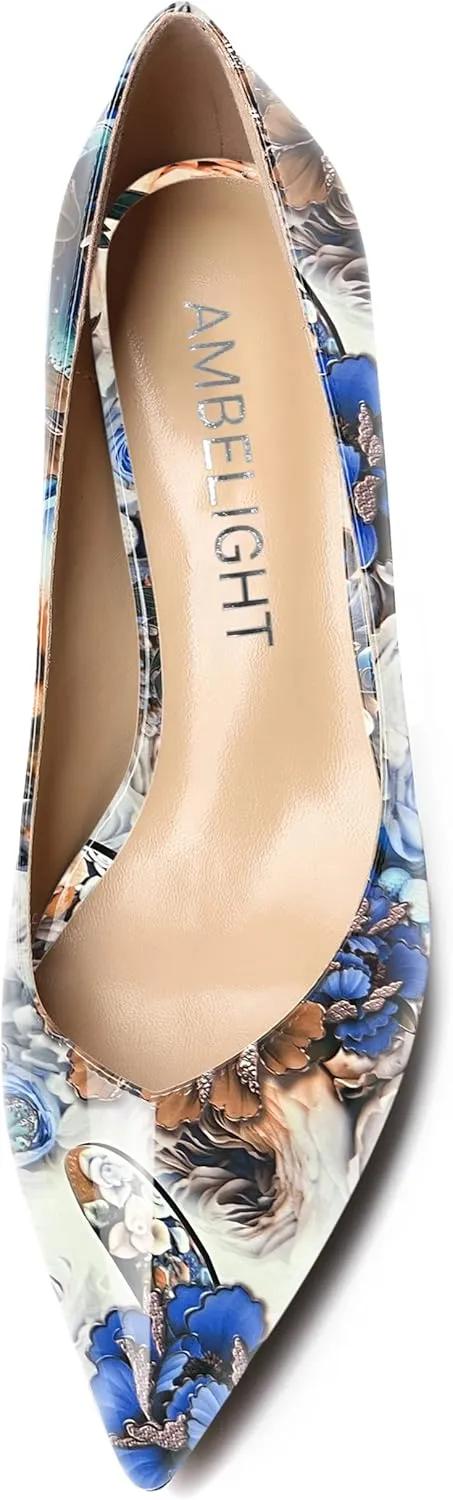 AMBELIGHT Womens Casual Slip On Pointed Toe Dress Shoes Patent Kitten Low Heel Pumps Shoes 2 Inch