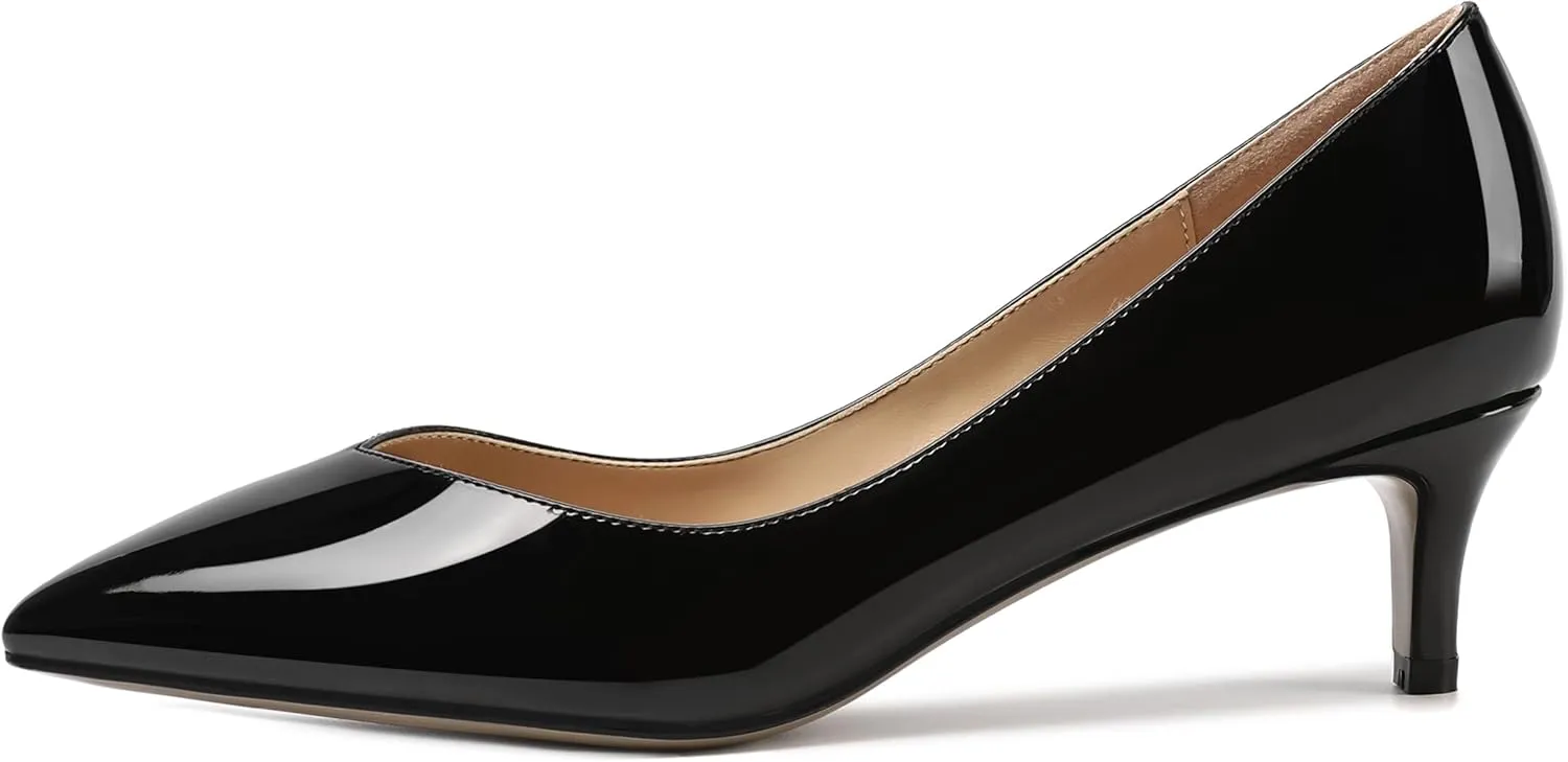 AMBELIGHT Womens Casual Slip On Pointed Toe Dress Shoes Patent Kitten Low Heel Pumps Shoes 2 Inch