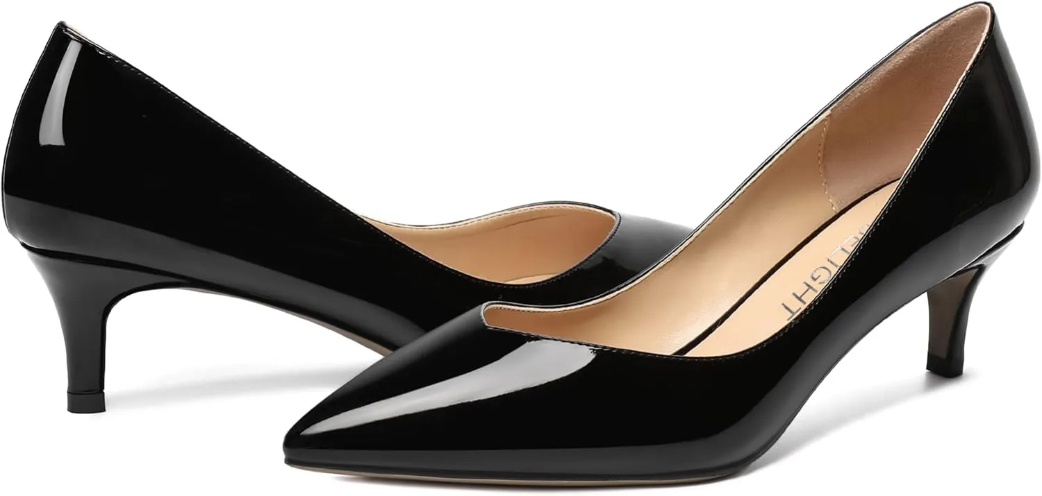 AMBELIGHT Womens Casual Slip On Pointed Toe Dress Shoes Patent Kitten Low Heel Pumps Shoes 2 Inch