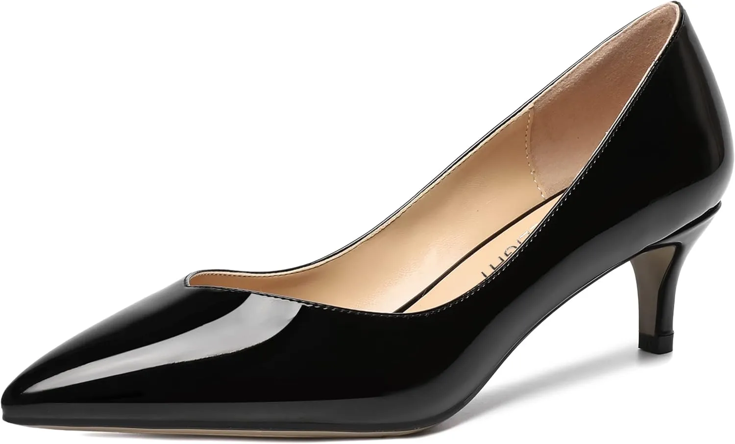 AMBELIGHT Womens Casual Slip On Pointed Toe Dress Shoes Patent Kitten Low Heel Pumps Shoes 2 Inch