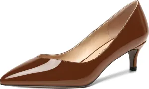 AMBELIGHT Womens Casual Slip On Pointed Toe Dress Shoes Patent Kitten Low Heel Pumps Shoes 2 Inch