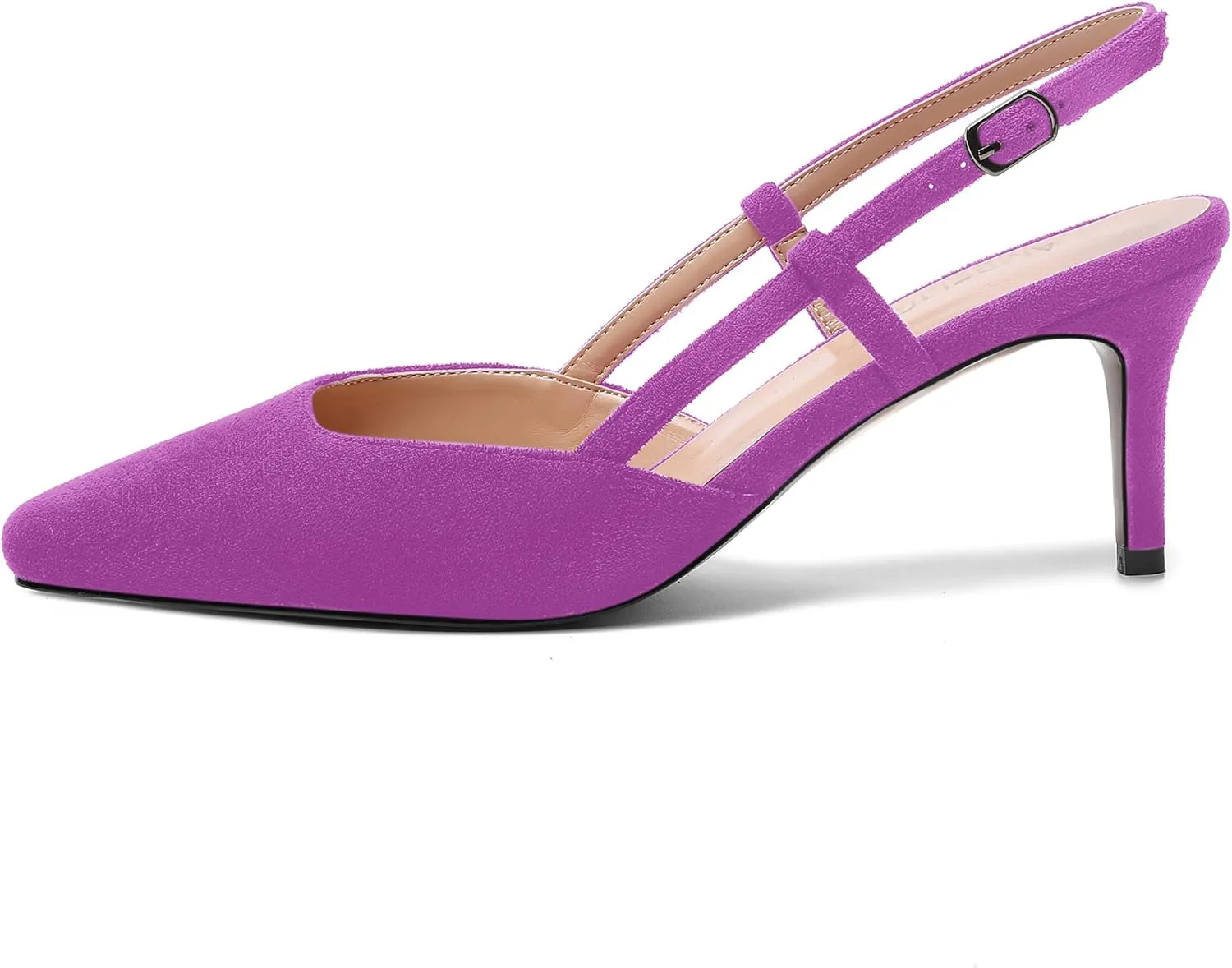 AMBELIGHT Womens Cute Office Square Toe Slingback Slip On Suede Kitten High Heel Pumps Shoes 2.5 Inch