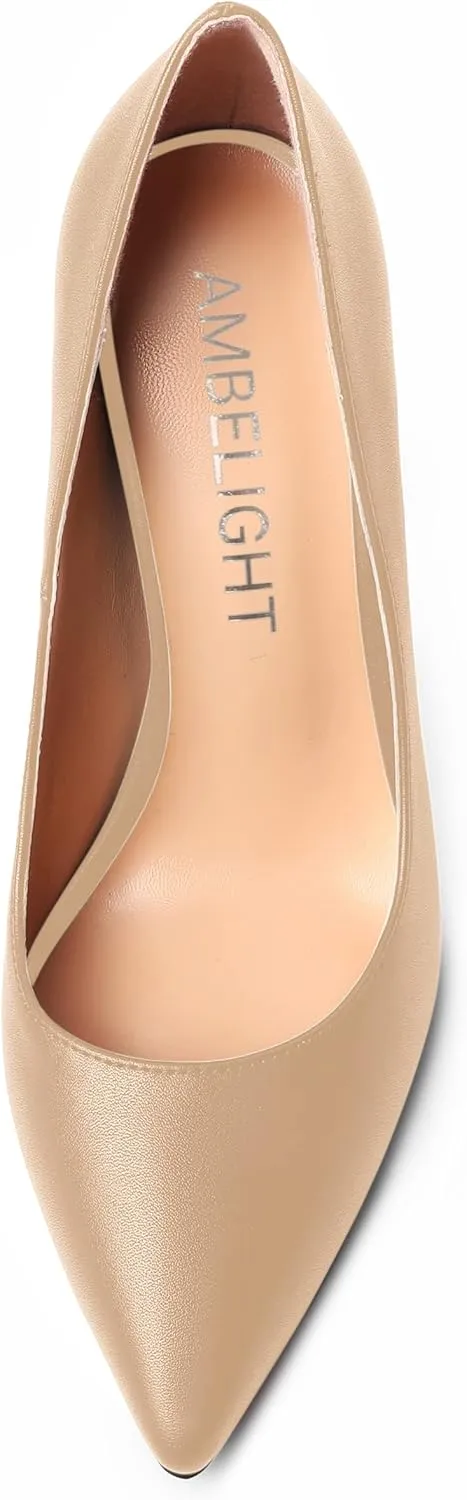 AMBELIGHT Womens Pointed Toe Evening Matte Dress Slip On Solid Stiletto High Heel Pumps Shoes 4 Inch