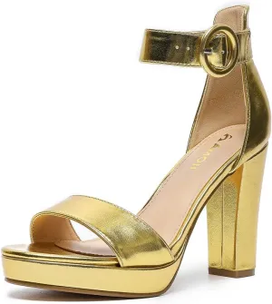 Amoji Women's Chunky Platform Heels 4'' Bowknot Heeled Sandal Wedding With Ankle Strap 302F4