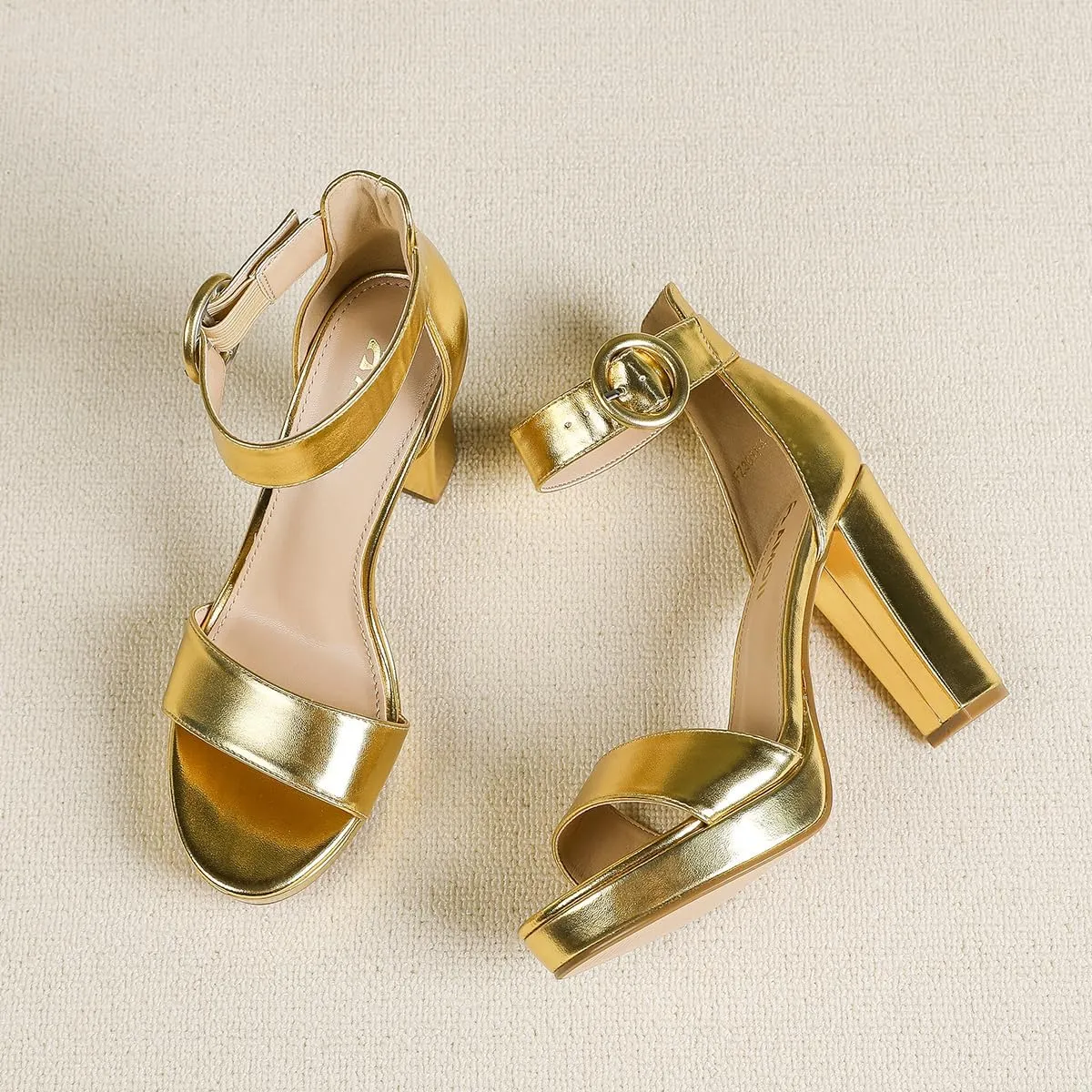 Amoji Women's Chunky Platform Heels 4'' Bowknot Heeled Sandal Wedding With Ankle Strap 302F4