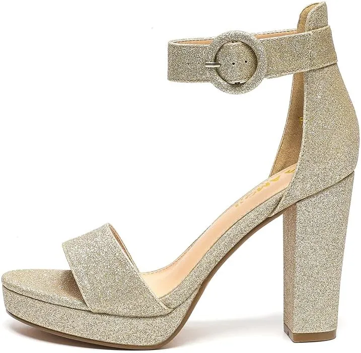 Amoji Women's Chunky Platform Heels 4'' Bowknot Heeled Sandal Wedding With Ankle Strap 302F4
