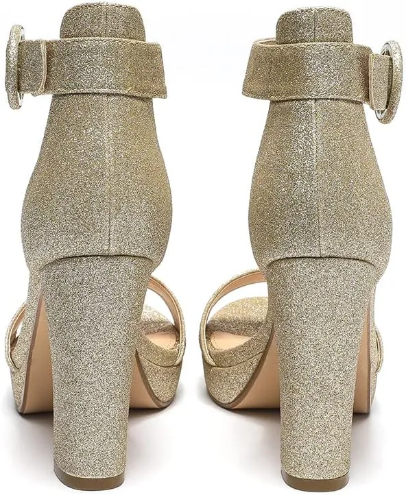 Amoji Women's Chunky Platform Heels 4'' Bowknot Heeled Sandal Wedding With Ankle Strap 302F4