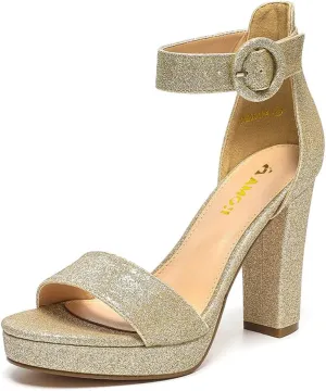 Amoji Women's Chunky Platform Heels 4'' Bowknot Heeled Sandal Wedding With Ankle Strap 302F4