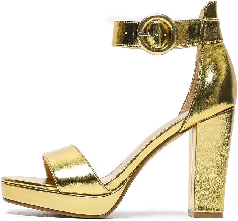 Amoji Women's Chunky Platform Heels 4'' Bowknot Heeled Sandal Wedding With Ankle Strap 302F4