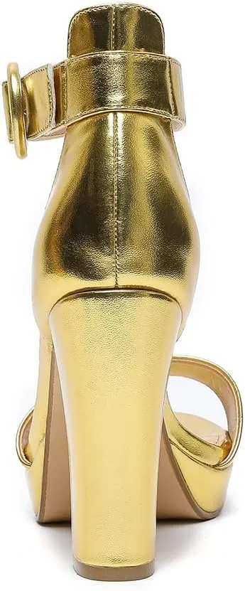Amoji Women's Chunky Platform Heels 4'' Bowknot Heeled Sandal Wedding With Ankle Strap 302F4