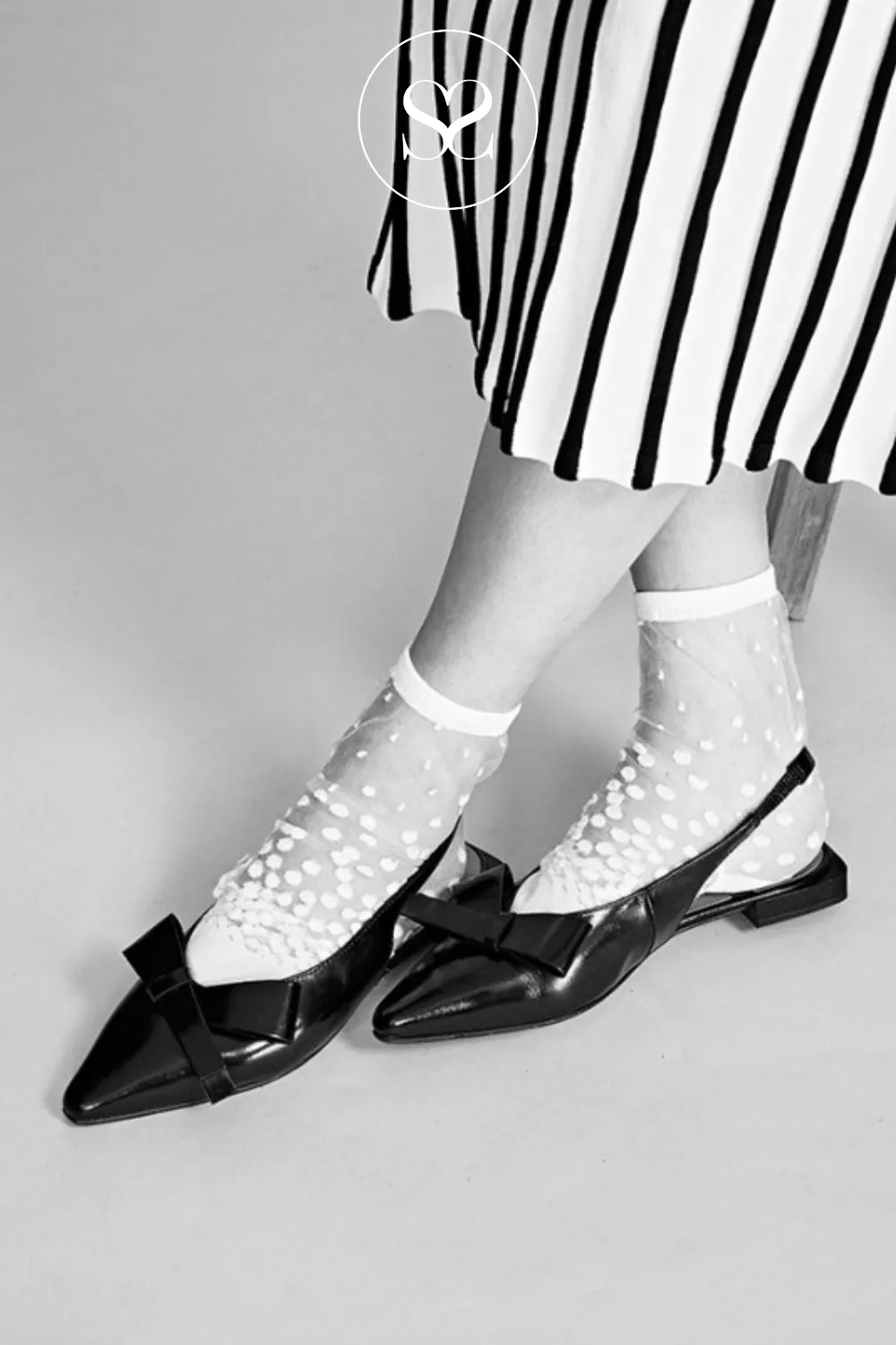 ANGEL ALARCON CHARLOTTE - BLACK BOW SLINGBACK FLATS