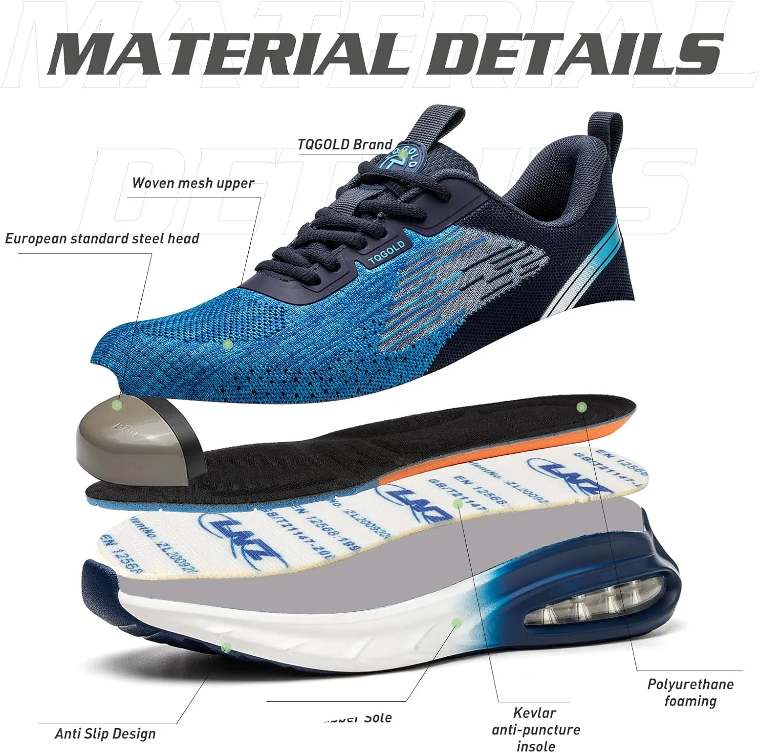 AONEGOLD Safety Shoes for Men Steel Toe Sneaker Work Shoes Lightweight Breathable Industrial Construction Puncture Proof Shoes