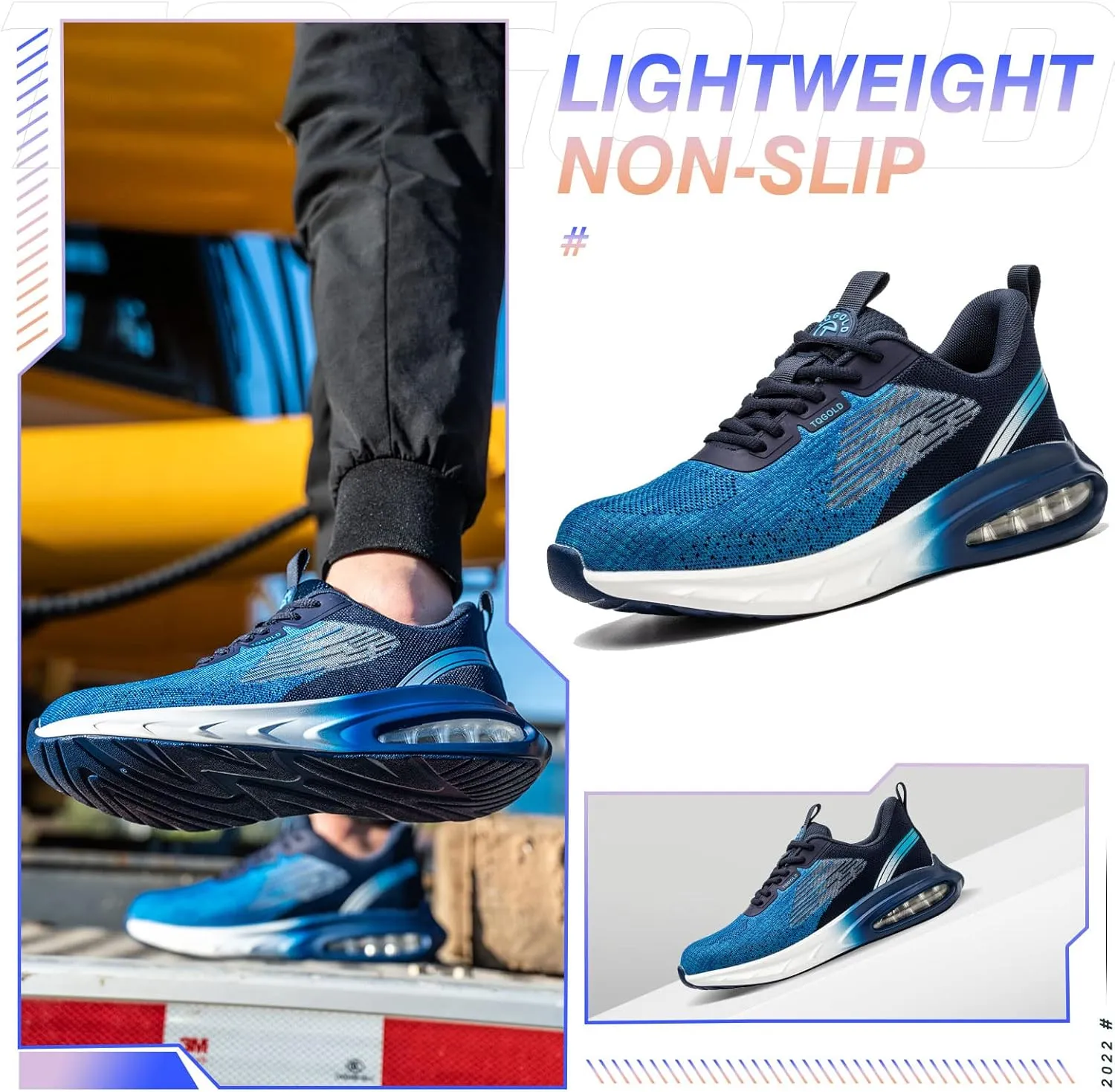 AONEGOLD Safety Shoes for Men Steel Toe Sneaker Work Shoes Lightweight Breathable Industrial Construction Puncture Proof Shoes