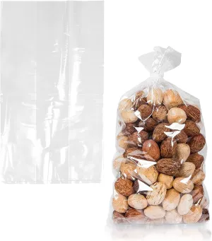 APQ Clear Gusseted Poly Bags, 4 x 2 x 10 Inches. Pack of 100 Waterproof Flat Bottom Gusseted Plastic Bags with Open Top. 2 Mil Thick Party Clear Plastic Bags for Packaging Popcorn, Cookies, Bread