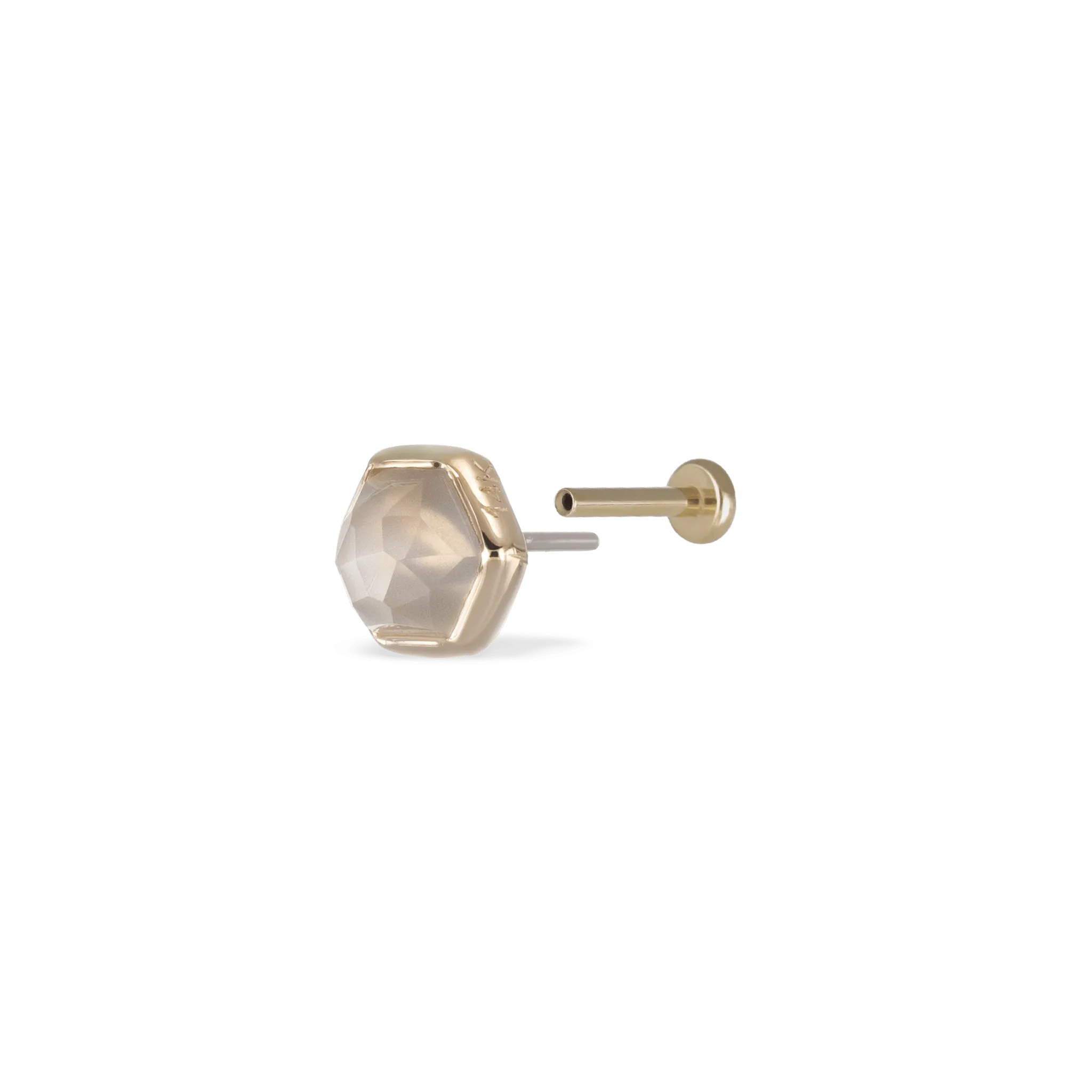 Aria •  14K Gold Honeycomb Gemstone Threadless Ends • Grey Moonstone