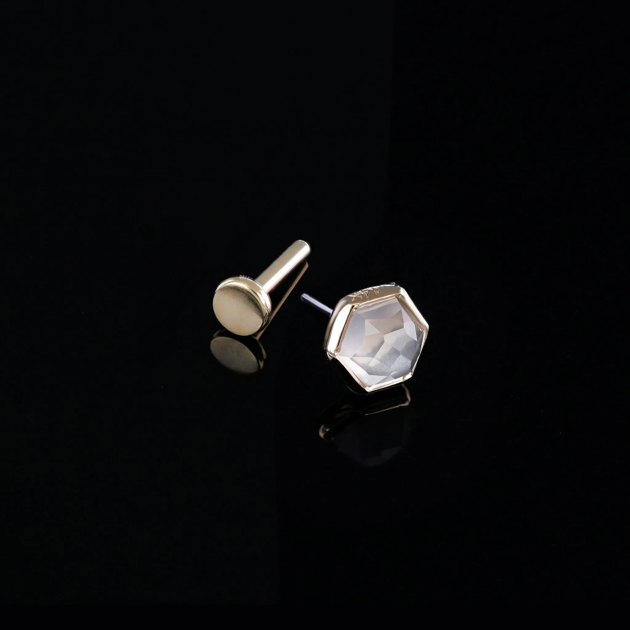 Aria •  14K Gold Honeycomb Gemstone Threadless Ends • Grey Moonstone