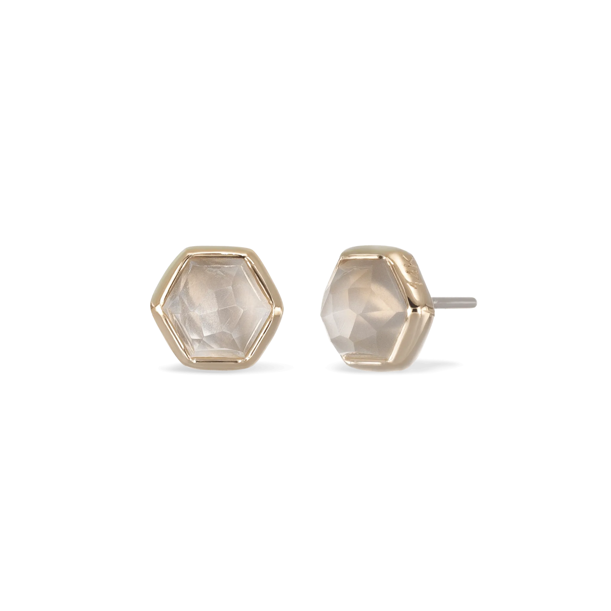 Aria •  14K Gold Honeycomb Gemstone Threadless Ends • Grey Moonstone