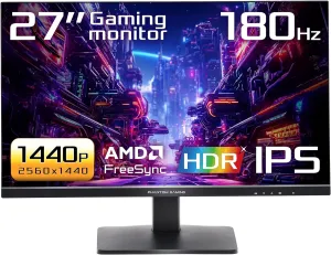 ASRock 27-inch 180Hz Gaming Monitor 1ms, VESA DisplayHDR 400, Flicker Free & Low Blue Light Technology, DisplayPort HDMI AMD FreeSync Build-in Speakers, Eye Care Tilt Adjustment (PG27QFT1B)