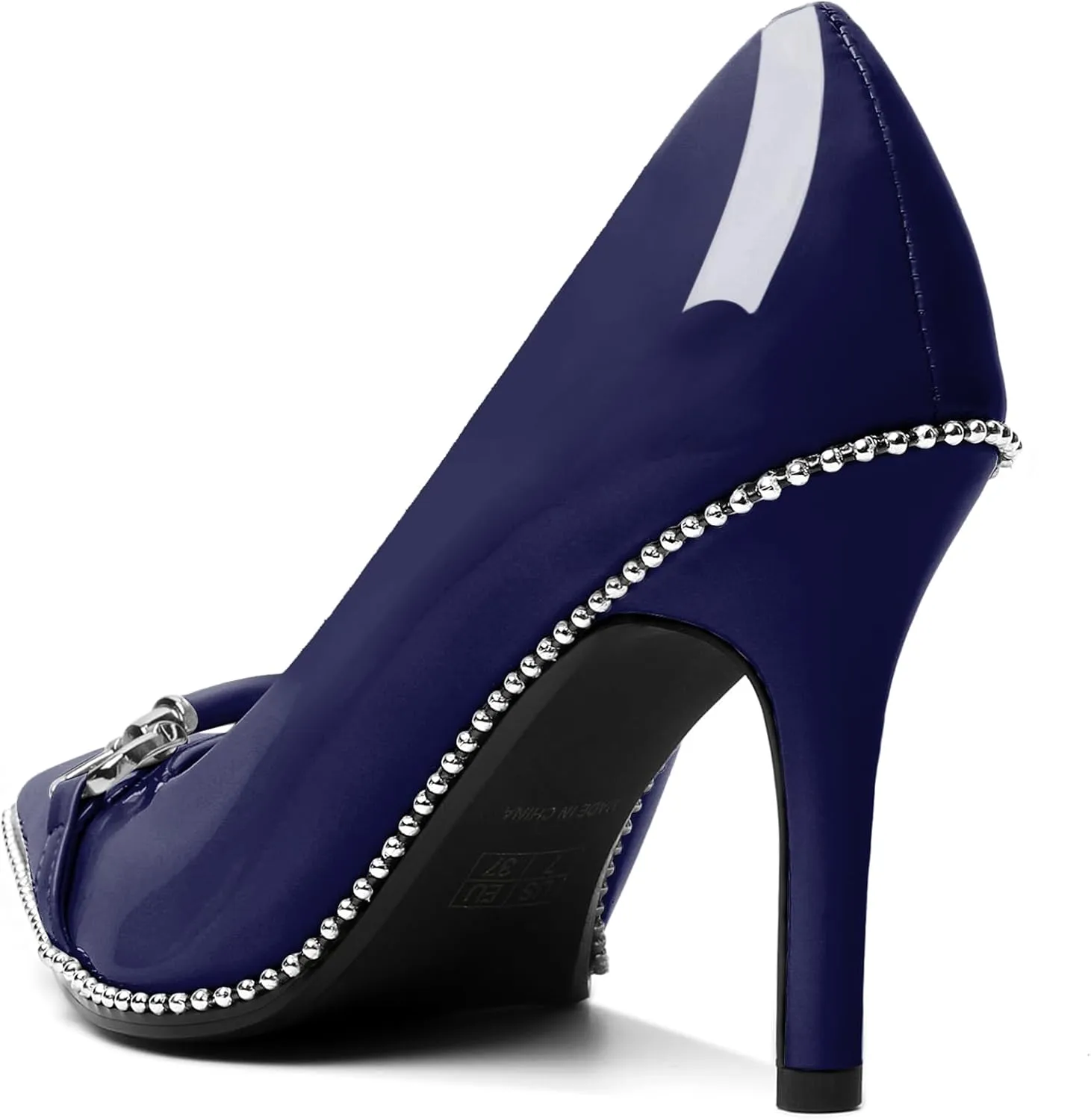 AUMOTED Women Beaded Pumps Pointed Toe Buckle Bow High Heel Stilettos Slip On 3.5 Inch Dress Shoes Office Party Patent Leather US Size 5-13