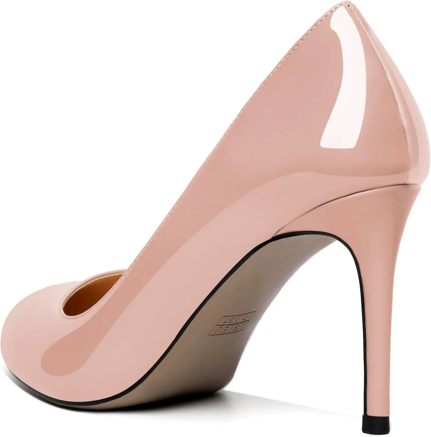 AUMOTED Women Casual Patent Round Toe Pumps Stiletto High Heel Slip On Evening Wedding Dress Shoes 3.4 Inch