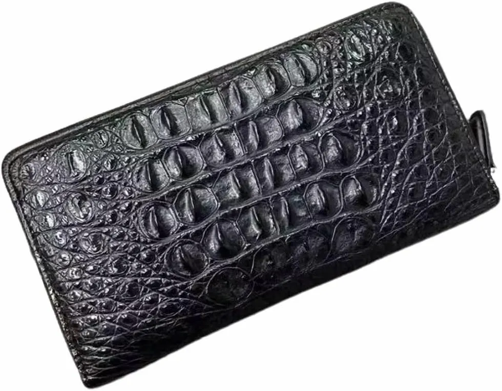 Authentic Alligator Leather Male Clutch Purse Men Classic Black Long ZIP Wallet Genuine Crocodile Skin Male Large Card Holders