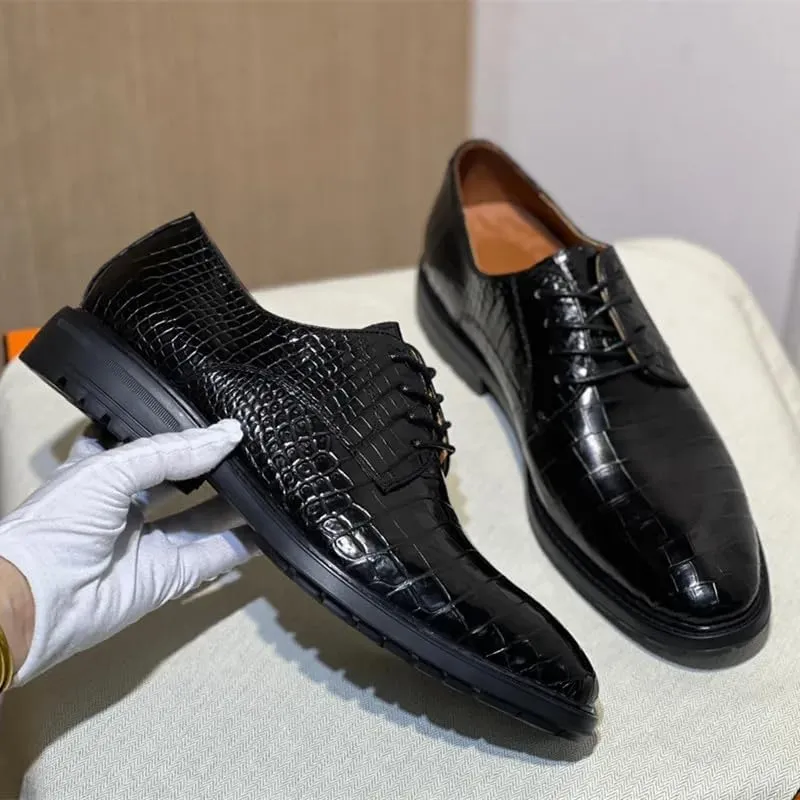 Authentic Exotic Crocodile Belly Skin Businessmen Black Light Dress Shoes Genuine Real Alligator Leather Male Lace-up Oxfords