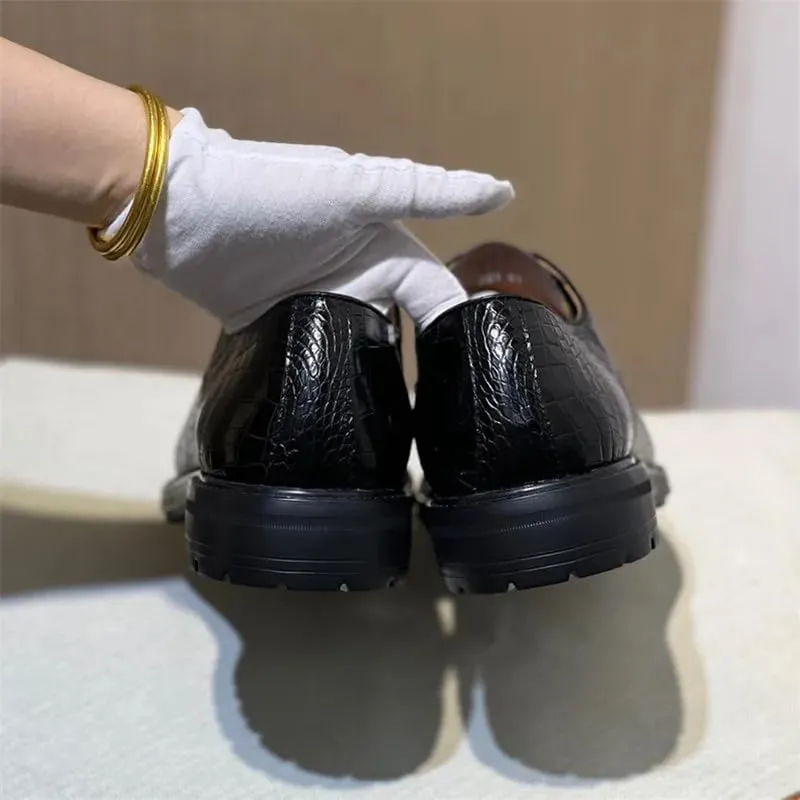 Authentic Exotic Crocodile Belly Skin Businessmen Black Light Dress Shoes Genuine Real Alligator Leather Male Lace-up Oxfords