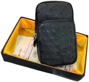Authentic Real True Ostrich Skin Men's Arm Package Mini Wrist Bag Exotic Genuine Leather Male Casual Small ZIP Phone Case Bag